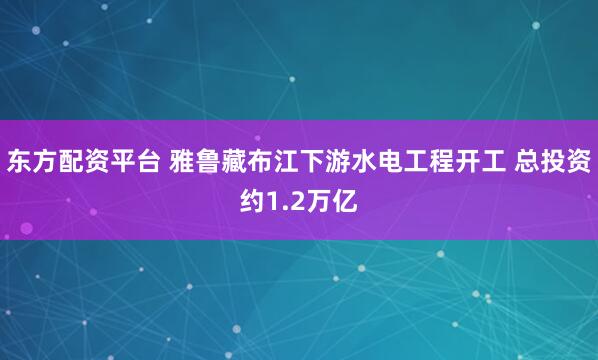 东方配资平台 雅鲁藏布江下游水电工程开工 总投资约1.2万亿