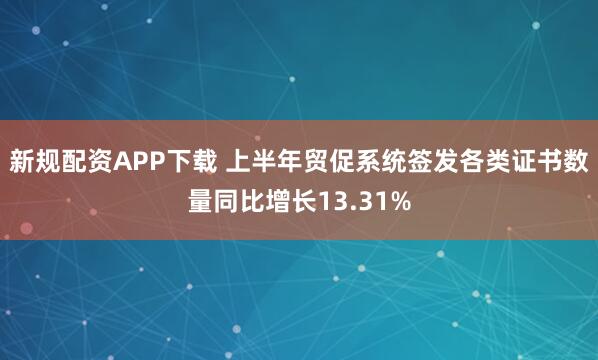 新规配资APP下载 上半年贸促系统签发各类证书数量同比增长13.31%